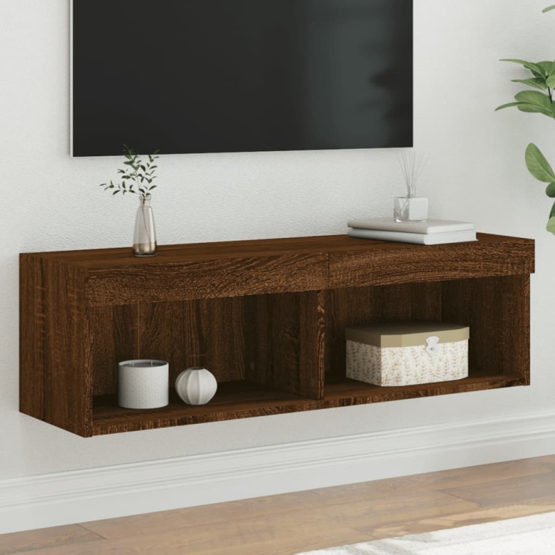 vidaXL TV-Schrank mit LED-Leuchten Braun Eichen-Optik 100x30x30 cm vidaXL TV-Schrank mit LED-Leuchten Braun Eichen-Optik 100x30x30 cm