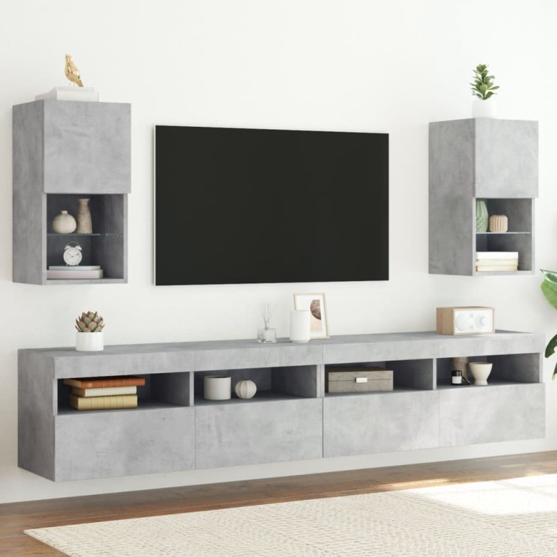 vidaXL TV-Schränke mit LED-Leuchten 2 Stk. Betongrau 30,5x30x60 cm vidaXL TV-Schränke mit LED-Leuchten 2 Stk. Betongrau 30,5x30x60 cm