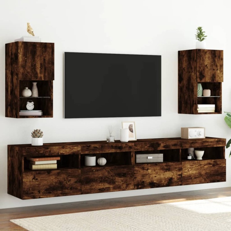 vidaXL TV-Schränke mit LED-Leuchten 2 Stk. Räuchereiche 30,5x30x60 cm vidaXL TV-Schränke mit LED-Leuchten 2 Stk. Räuchereiche 30,5x30x60 cm