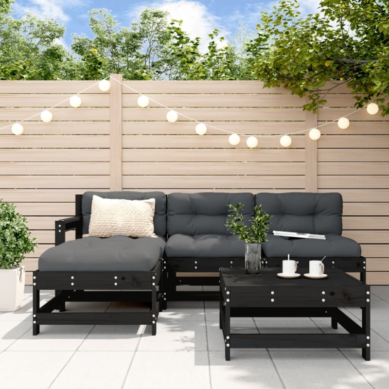 vidaXL 5-tlg. Garten-Lounge-Set Schwarz Massivholz Kiefer vidaXL 5-tlg. Garten-Lounge-Set Schwarz Massivholz Kiefer