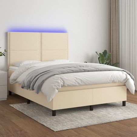 vidaXL Boxspringbett mit Matratze & LED Creme 140x200 cm Stoff