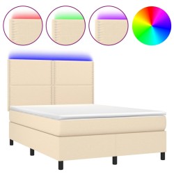 vidaXL Boxspringbett mit Matratze & LED Creme 140x200 cm Stoff
