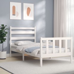 vidaXL Massivholzbett mit Kopfteil Weiß 100x200 cm