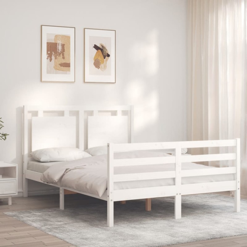 vidaXL Massivholzbett mit Kopfteil Weiß vidaXL Massivholzbett mit Kopfteil Weiß