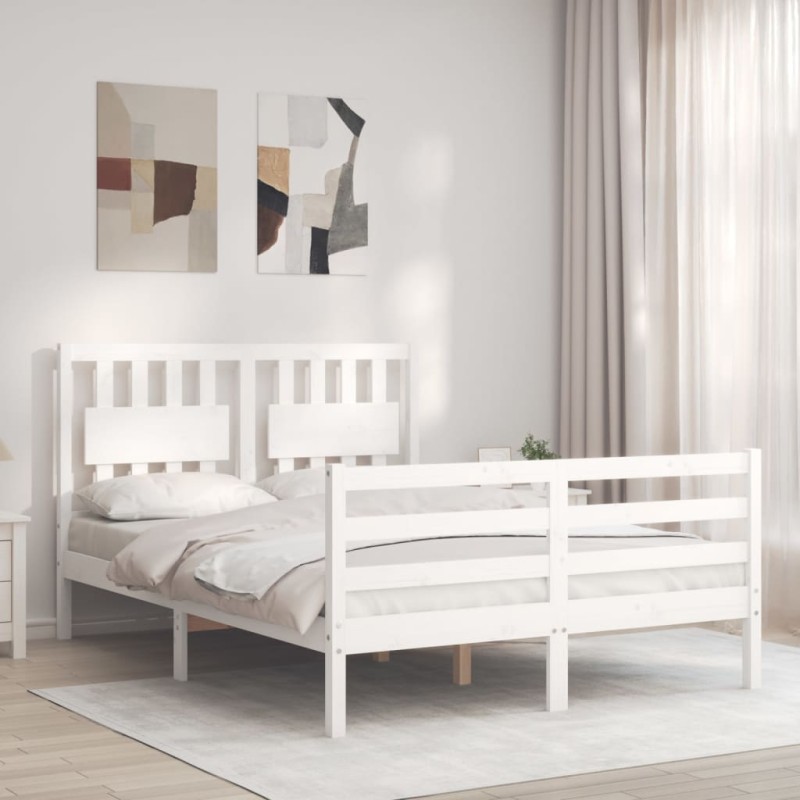 vidaXL Massivholzbett mit Kopfteil Weiß vidaXL Massivholzbett mit Kopfteil Weiß