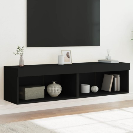vidaXL TV-Schränke mit LED-Leuchten 2 Stk. Schwarz 60x30x30 cm