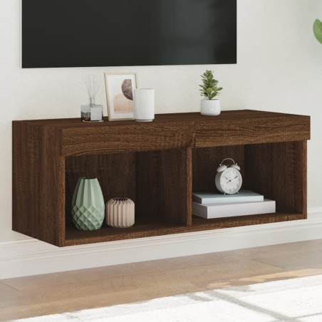 vidaXL TV-Schrank mit LED-Leuchten Braun Eichen-Optik 80x30x30 cm
