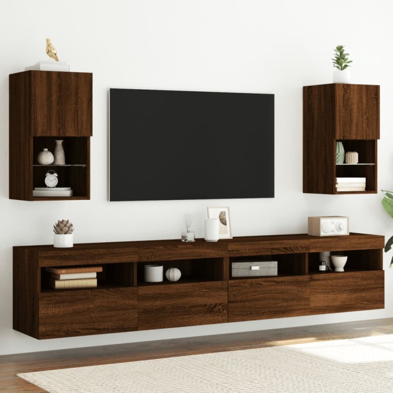 vidaXL TV-Schränke mit LED-Leuchten 2 Stk. Braun Eichen-Optik vidaXL TV-Schränke mit LED-Leuchten 2 Stk. Braun Eichen-Optik
