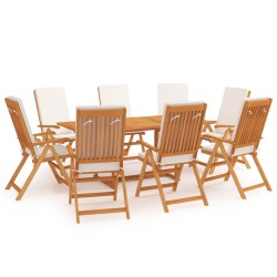 9-tlg. Garten-Essgruppe mit Kissen Massivholz Teak