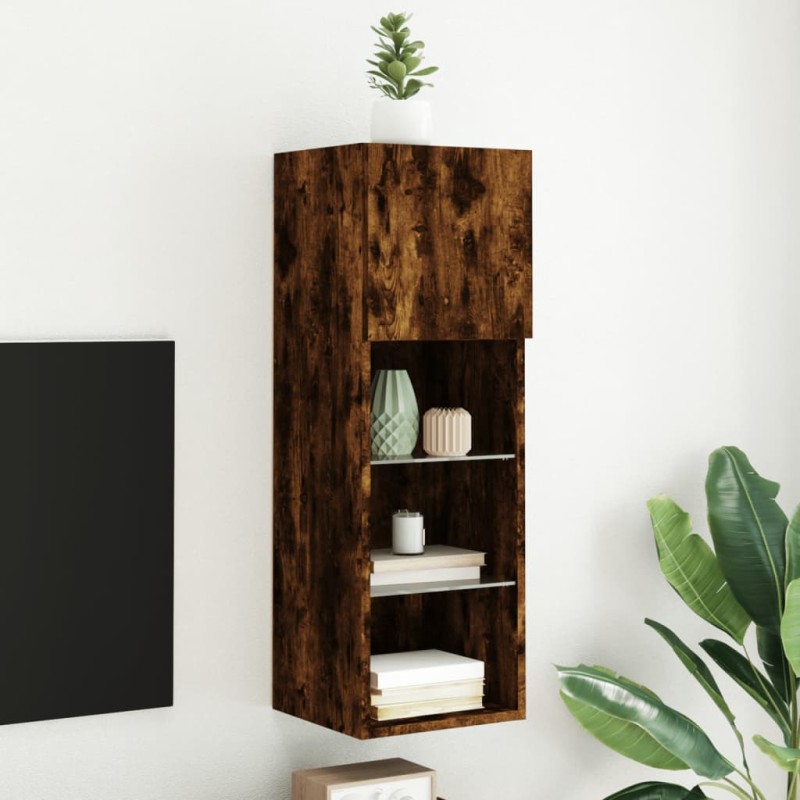 vidaXL TV-Schrank mit LED-Leuchten Räuchereiche 30,5x30x90 cm vidaXL TV-Schrank mit LED-Leuchten Räuchereiche 30,5x30x90 cm