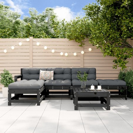 vidaXL 6-tlg. Garten-Lounge-Set Schwarz Massivholz Kiefer