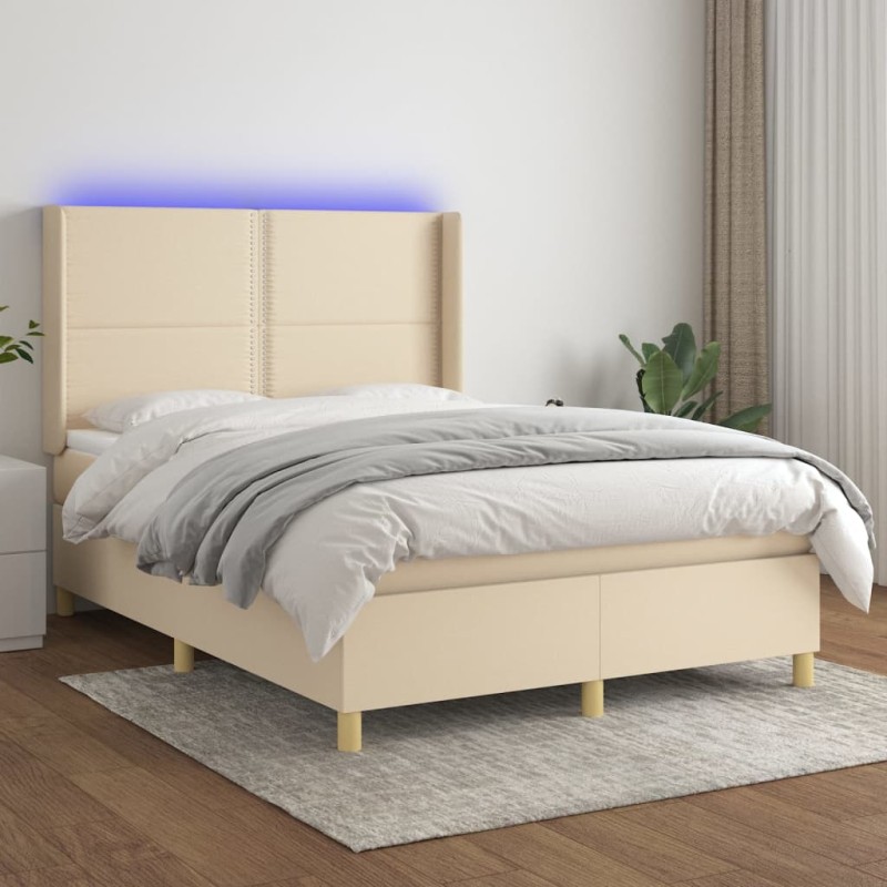 vidaXL Boxspringbett mit Matratze & LED Creme 140x190 cm Stoff vidaXL Boxspringbett mit Matratze & LED Creme 140x190 cm Stoff