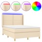 vidaXL Boxspringbett mit Matratze & LED Creme 140x190 cm Stoff vidaXL Boxspringbett mit Matratze & LED Creme 140x190 cm Stoff