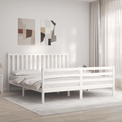 vidaXL Massivholzbett mit Kopfteil Weiß