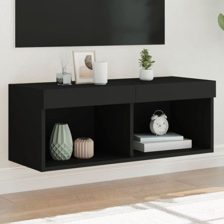 vidaXL TV-Schrank mit LED-Leuchten Schwarz 80x30x30 cm