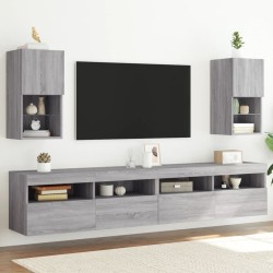 vidaXL TV-Schränke mit LED-Leuchten 2 Stk. Grau Sonoma 30,5x30x60 cm