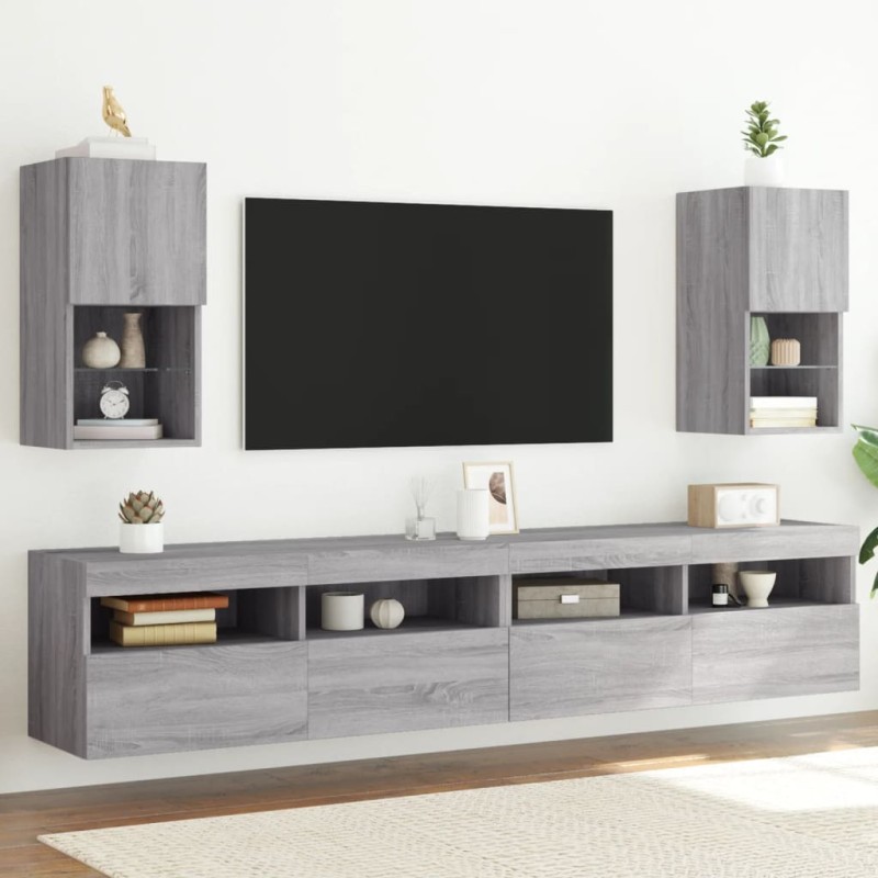 vidaXL TV-Schränke mit LED-Leuchten 2 Stk. Grau Sonoma 30,5x30x60 cm vidaXL TV-Schränke mit LED-Leuchten 2 Stk. Grau Sonoma 30,5x30x60 cm
