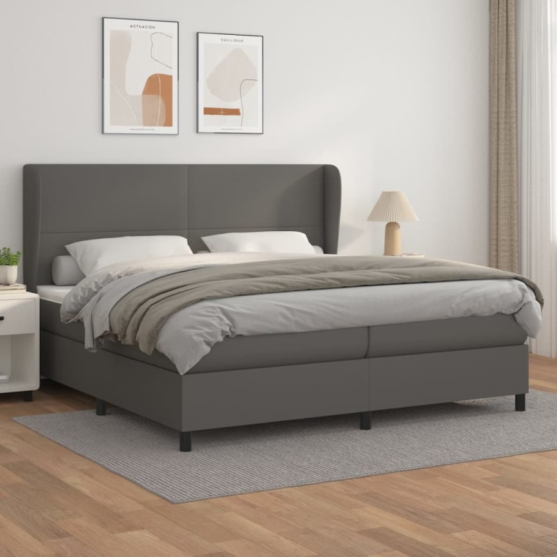 vidaXL Boxspringbett mit Matratze Grau 200x200 cm Kunstleder vidaXL Boxspringbett mit Matratze Grau 200x200 cm Kunstleder