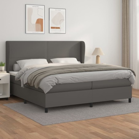 vidaXL Boxspringbett mit Matratze Grau 200x200 cm Kunstleder