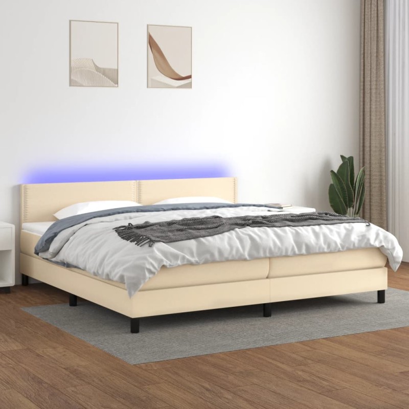 vidaXL Boxspringbett mit Matratze & LED Creme 200x200 cm Stoff vidaXL Boxspringbett mit Matratze & LED Creme 200x200 cm Stoff