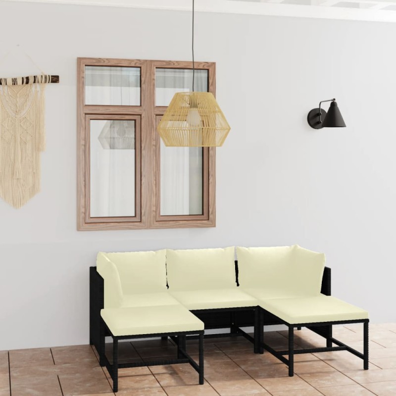5-tlg. Garten-Lounge-Set mit Kissen Poly Rattan Schwarz 5-tlg. Garten-Lounge-Set mit Kissen Poly Rattan Schwarz