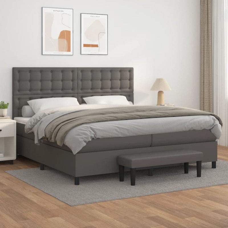 vidaXL Boxspringbett mit Matratze Grau 200x200 cm Kunstleder vidaXL Boxspringbett mit Matratze Grau 200x200 cm Kunstleder