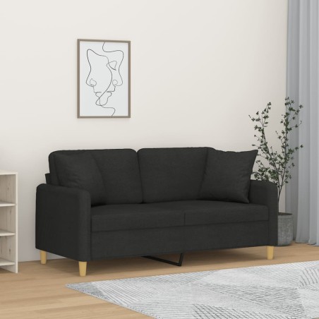 vidaXL 2-Sitzer-Sofa mit Zierkissen Schwarz 140 cm Stoff