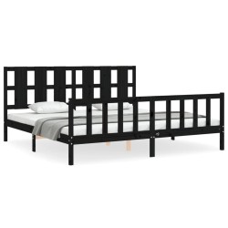 vidaXL Massivholzbett mit Kopfteil Schwarz 180x200 cm