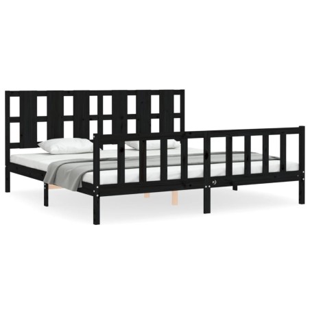 vidaXL Massivholzbett mit Kopfteil Schwarz 180x200 cm