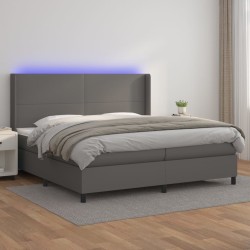 vidaXL Boxspringbett mit Matratze & LED Grau 200x200 cm Kunstleder