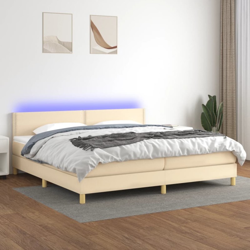 vidaXL Boxspringbett mit Matratze & LED Creme 200x200 cm Stoff vidaXL Boxspringbett mit Matratze & LED Creme 200x200 cm Stoff