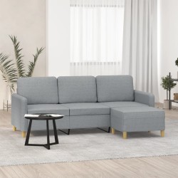 vidaXL 3-Sitzer-Sofa mit Hocker Hellgrau 180 cm Stoff