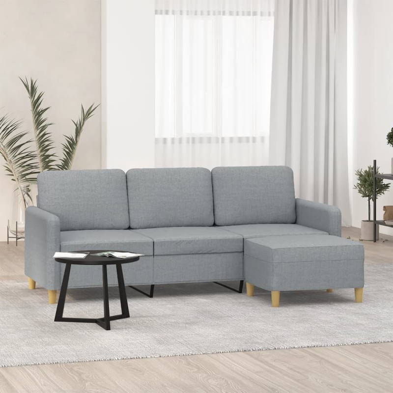 vidaXL 3-Sitzer-Sofa mit Hocker Hellgrau 180 cm Stoff vidaXL 3-Sitzer-Sofa mit Hocker Hellgrau 180 cm Stoff