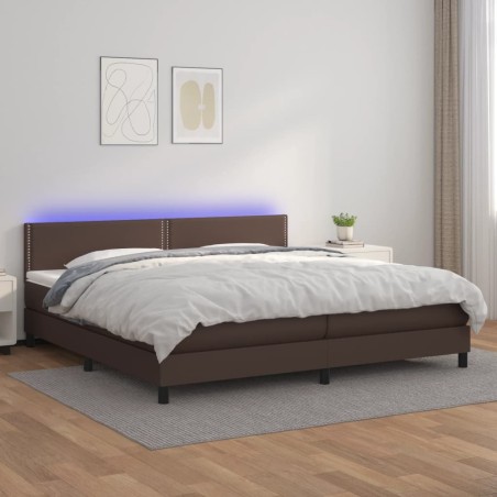 vidaXL Boxspringbett mit Matratze & LED Braun 200x200 cm Kunstleder