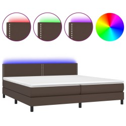 vidaXL Boxspringbett mit Matratze & LED Braun 200x200 cm Kunstleder