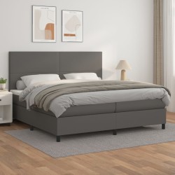 vidaXL Boxspringbett mit Matratze Grau 200x200 cm Kunstleder