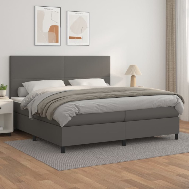 vidaXL Boxspringbett mit Matratze Grau 200x200 cm Kunstleder vidaXL Boxspringbett mit Matratze Grau 200x200 cm Kunstleder