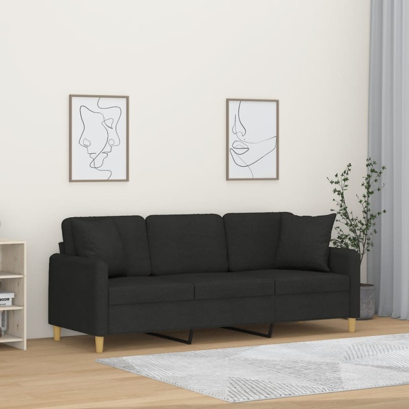 vidaXL 3-Sitzer-Sofa mit Zierkissen Schwarz 180 cm Stoff vidaXL 3-Sitzer-Sofa mit Zierkissen Schwarz 180 cm Stoff