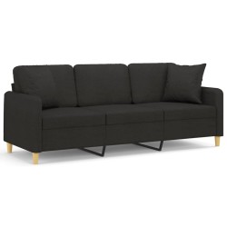 vidaXL 3-Sitzer-Sofa mit Zierkissen Schwarz 180 cm Stoff
