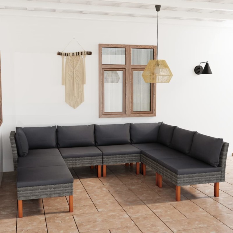 vidaXL 8-tlg. Garten-Lounge-Set mit Kissen Poly Rattan Grau vidaXL 8-tlg. Garten-Lounge-Set mit Kissen Poly Rattan Grau