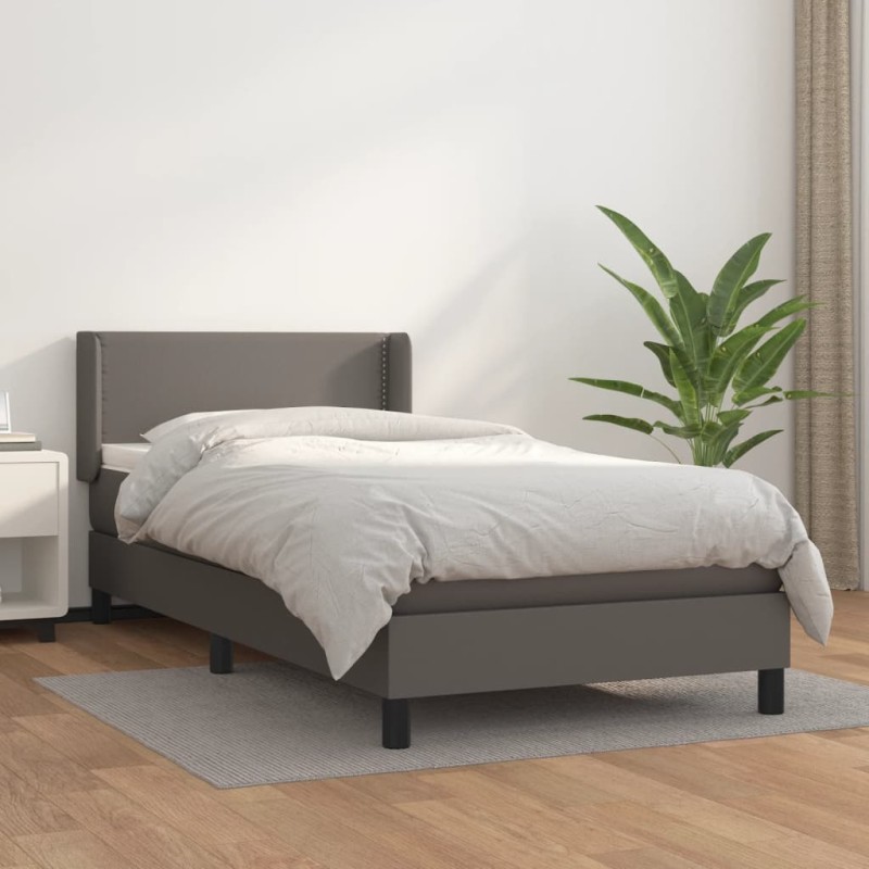 vidaXL Boxspringbett mit Matratze Grau 80x200 cm Kunstleder vidaXL Boxspringbett mit Matratze Grau 80x200 cm Kunstleder