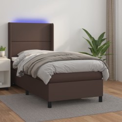 vidaXL Boxspringbett mit Matratze & LED Braun 100x200 cm Kunstleder