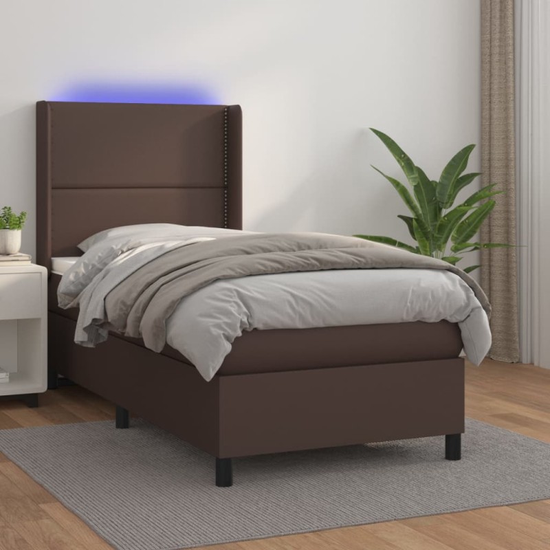 vidaXL Boxspringbett mit Matratze & LED Braun 100x200 cm Kunstleder vidaXL Boxspringbett mit Matratze & LED Braun 100x200 cm Kunstleder