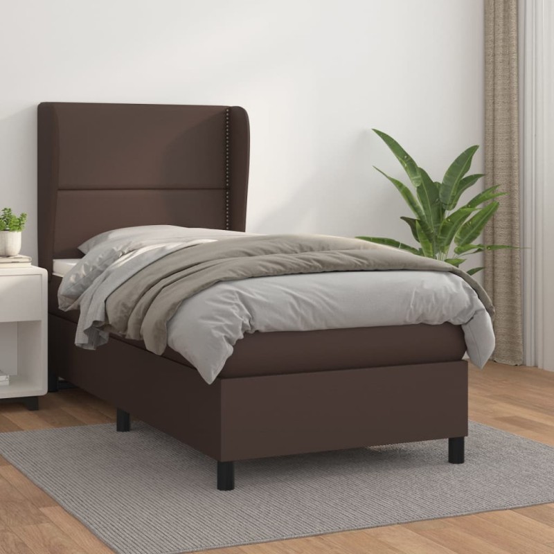vidaXL Boxspringbett mit Matratze Braun 100x200 cm Kunstleder vidaXL Boxspringbett mit Matratze Braun 100x200 cm Kunstleder