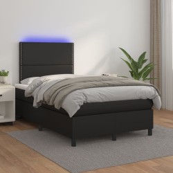 vidaXL Boxspringbett mit Matratze & LED Schwarz 120x200 cm Kunstleder