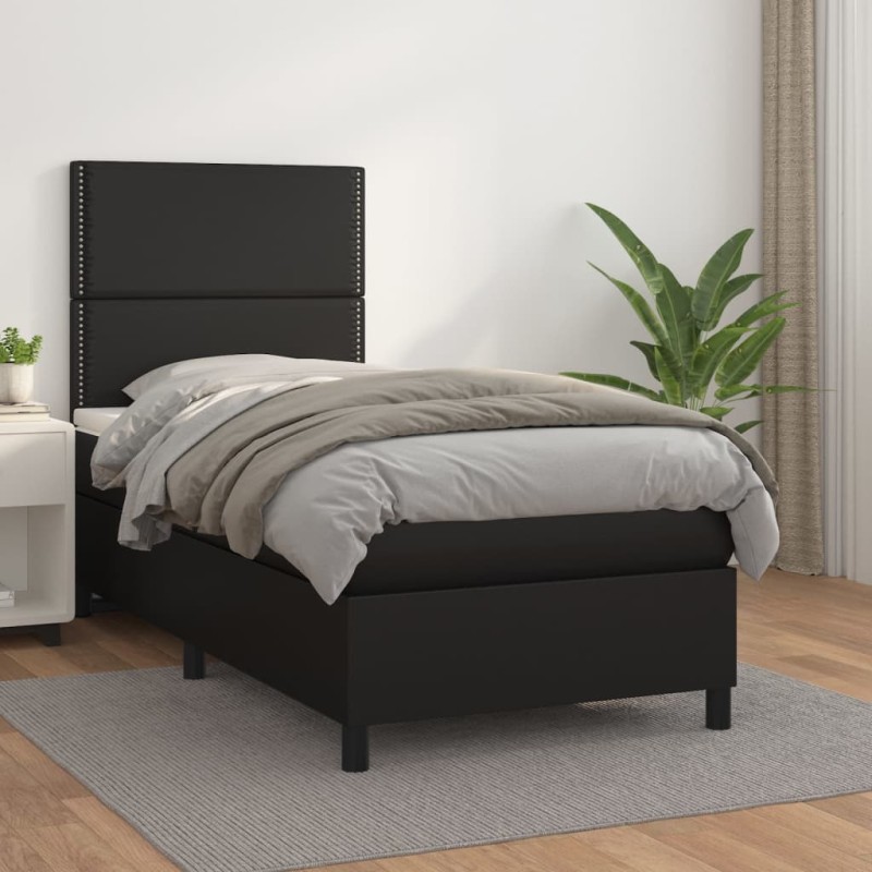 vidaXL Boxspringbett mit Matratze Schwarz 100x200 cm Kunstleder vidaXL Boxspringbett mit Matratze Schwarz 100x200 cm Kunstleder