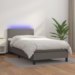 vidaXL Boxspringbett mit Matratze & LED Grau 80x200 cm Kunstleder