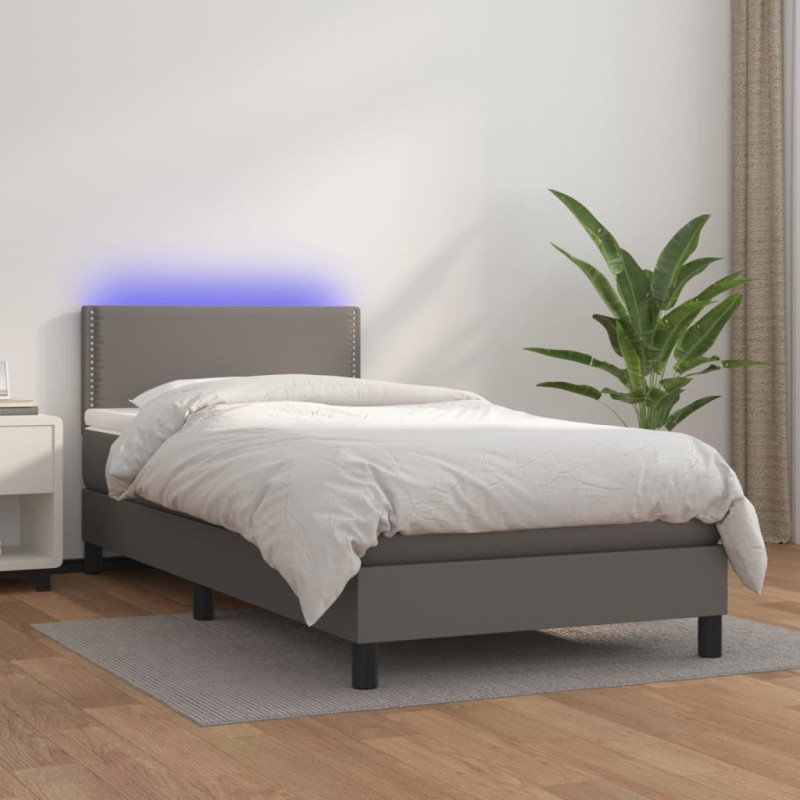 vidaXL Boxspringbett mit Matratze & LED Grau 80x200 cm Kunstleder vidaXL Boxspringbett mit Matratze & LED Grau 80x200 cm Kunstleder