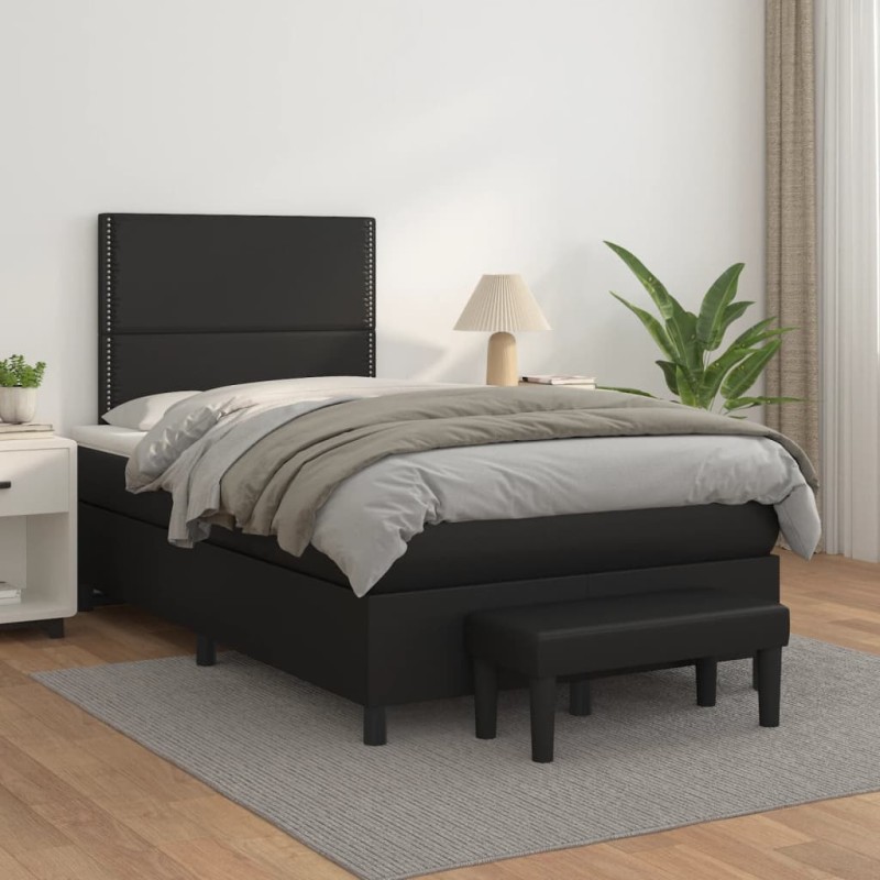 vidaXL Boxspringbett mit Matratze Schwarz 120x200 cm Kunstleder vidaXL Boxspringbett mit Matratze Schwarz 120x200 cm Kunstleder