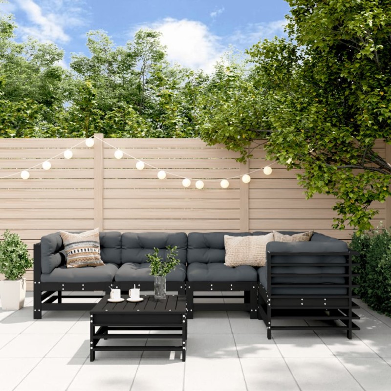 vidaXL 6-tlg. Garten-Lounge-Set Schwarz Massivholz Kiefer vidaXL 6-tlg. Garten-Lounge-Set Schwarz Massivholz Kiefer